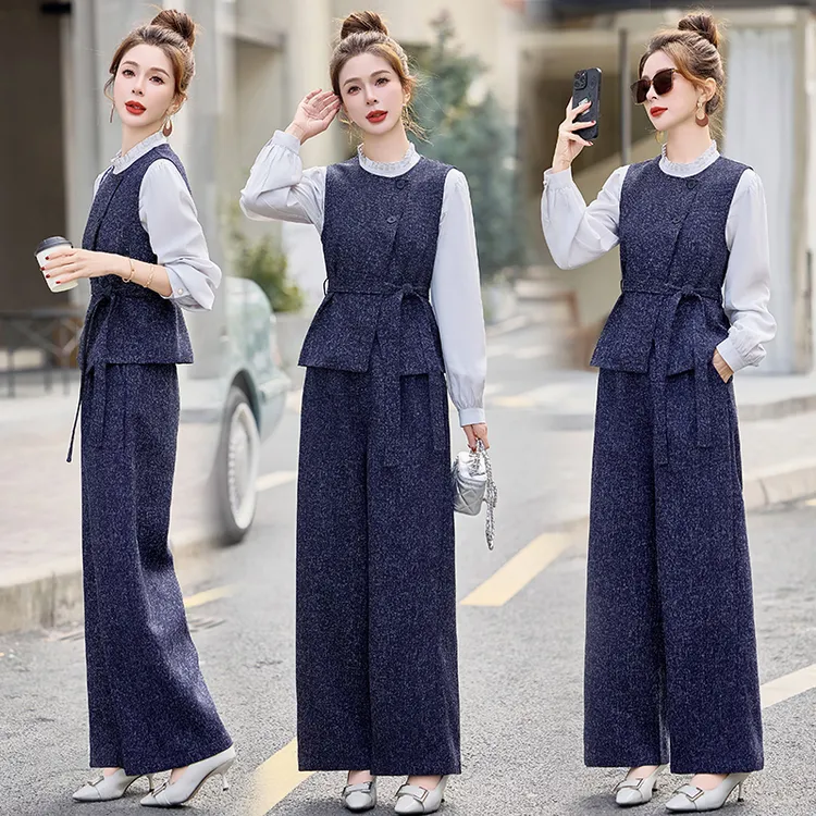时尚西装马甲阔腿裤套装2025新款女装早春通勤气质职业穿搭一整套