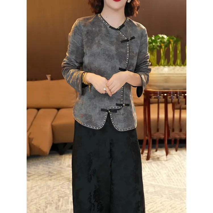 高级感时尚裤套装女2025秋季新款新中式文艺风盘扣显瘦上衣+裤子