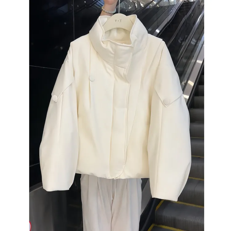 极简风时尚立领纯色棉服女冬季2025新款时髦大码宽松夹棉外套棉衣