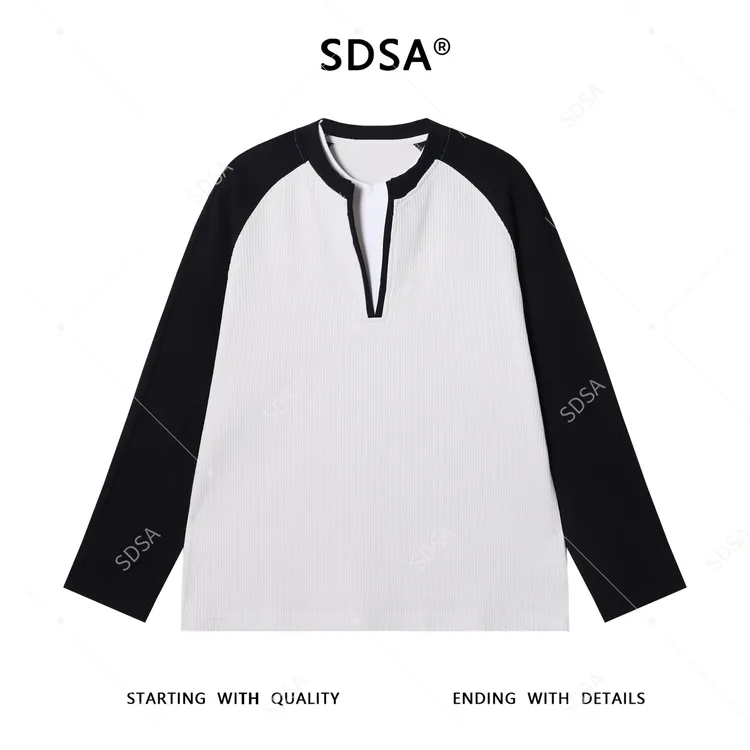 SDSA男士秋冬新款痞帅男装韩版拼色竖纹假两件长袖T恤百搭网红款