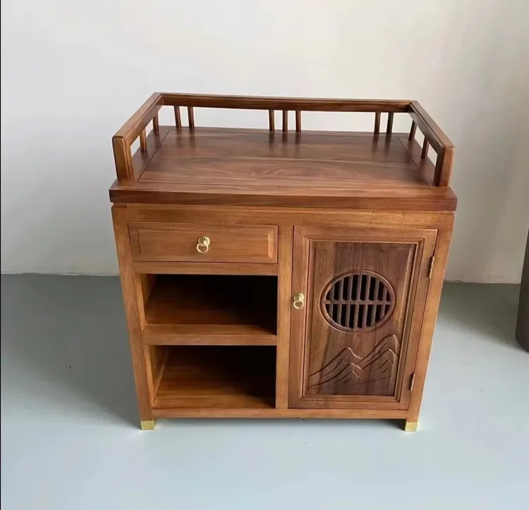 观山平面茶水柜胡桃木茶边柜家用储物柜边柜抽屉柜餐边柜70*46*75