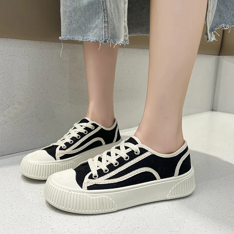低帮休闲风系带帆布鞋女鞋小香风ins韩版平底小众鞋子小白鞋