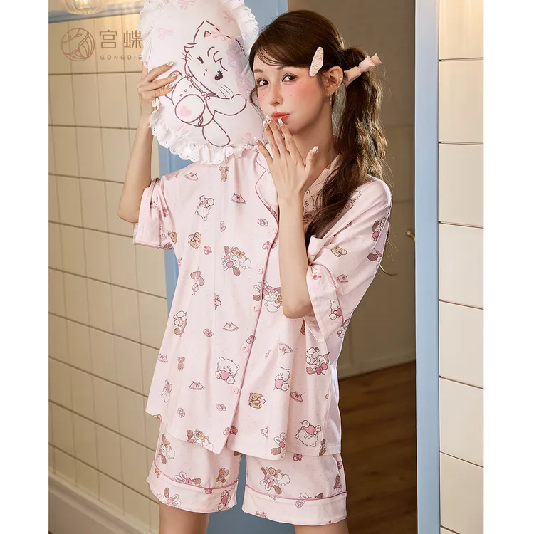 宫蝶【礼盒装】mikko少女纯棉家居服外穿卡通甜美短袖睡衣套装夏