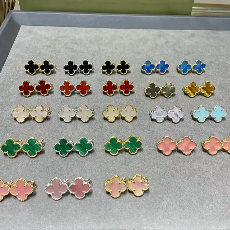 铜合金耳饰 幸运四叶草耳饰V金镀18k玫瑰金耳环耳钉耳拍