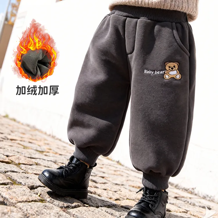 儿童冬季加绒加厚卫裤男女宝宝保暖长裤外穿棉裤幼儿园百搭运动裤