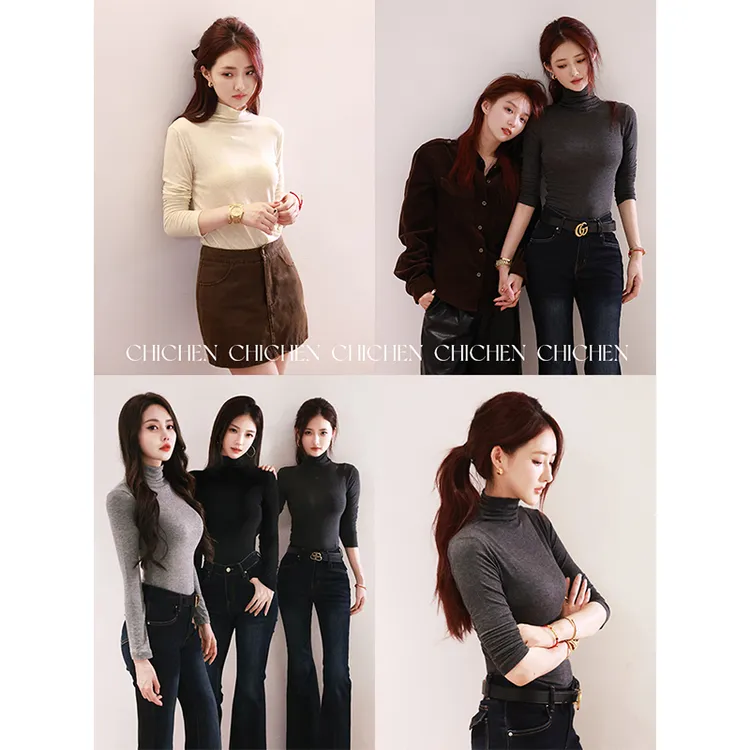 CHICHEN-羊绒皮肤衣--克什米尔羊绒高领修身打底衫 