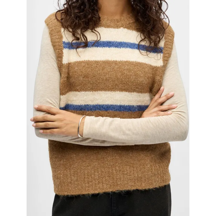 【MonTendre】秋冬新款 O 时尚条纹圆领复古风提花无袖背心针织马甲