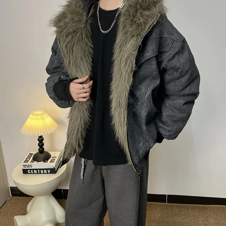 座山雕连帽毛领宽松冬季新款棉服男款加厚保暖潮流棉衣青年男外套