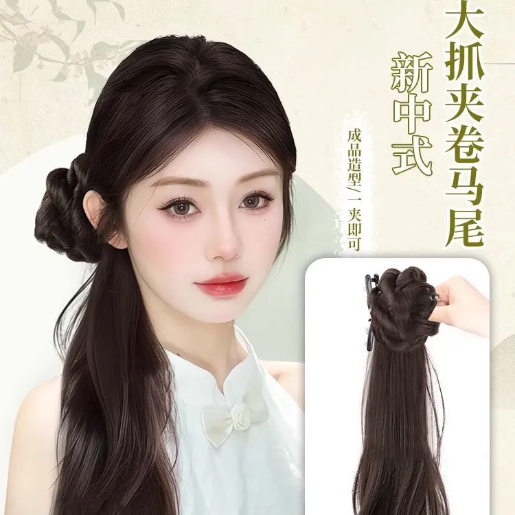 假发马尾女仿真发轻国风旗袍新中式侧边抓夹辫子清冷感长发辫马尾