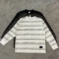 早秋新款撞色条纹长袖t恤圆领打底衫慵懒感情侣内搭时尚男士休闲