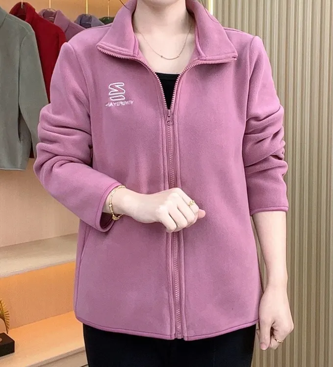 小火炉【加绒加厚】冬季新款云感奥力绒立领宽松妈妈装外套女士上装