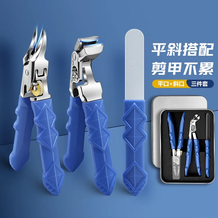 超尖细斜口弯头平口指甲刀不锈钢大开口指甲钳家用修剪甲组合工具