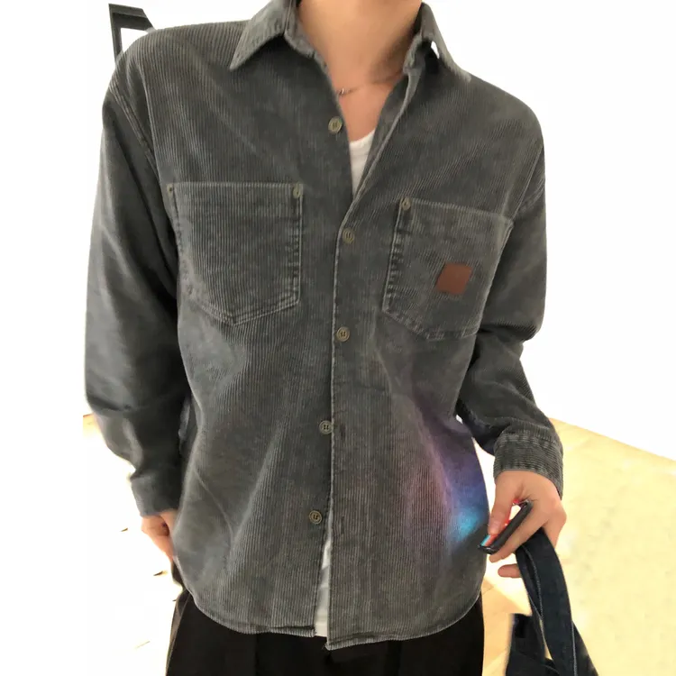 MRCYC复古风工装长袖衬衫男秋季宽松休闲衬衣韩系通勤灯芯绒外套