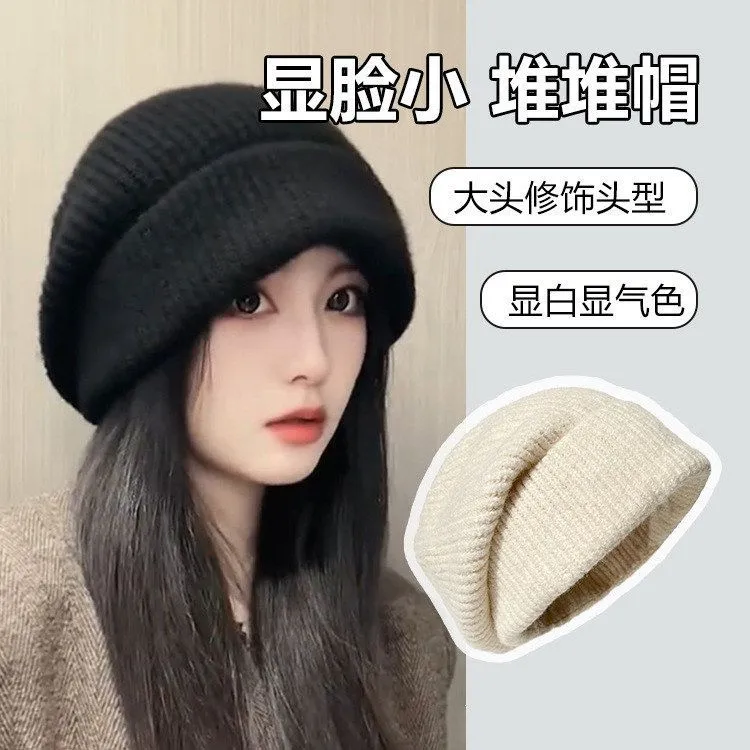 针织帽女保暖冬天帽子护耳毛线帽韩国宽松大头围堆堆帽秋冬冷帽