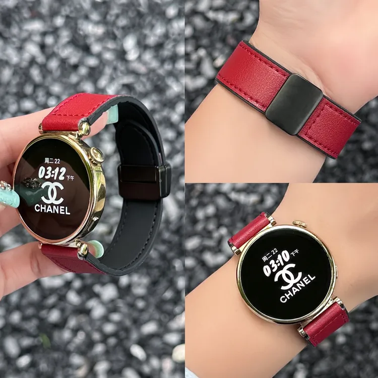 适用华为GT5手表watch5表带硅胶真皮柔软表带磁吸防水防汗GT4女款