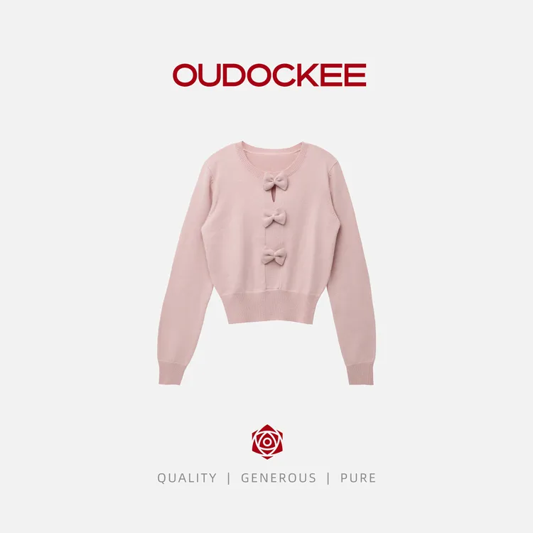 OUDOCKEE 鸥鸥 【绵羊毛】蝴蝶结 韩系千金风立体针织衫 MACX803T