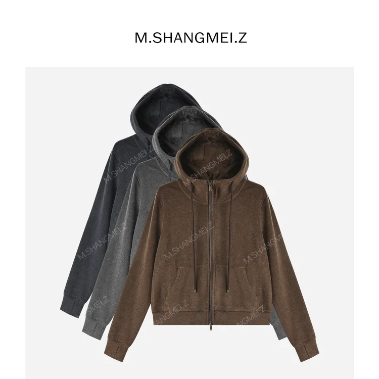 M.SHANGMEI.Z/沐熙【小暖炉】美大哥牦牛绒双拉链带帽卫衣X093071