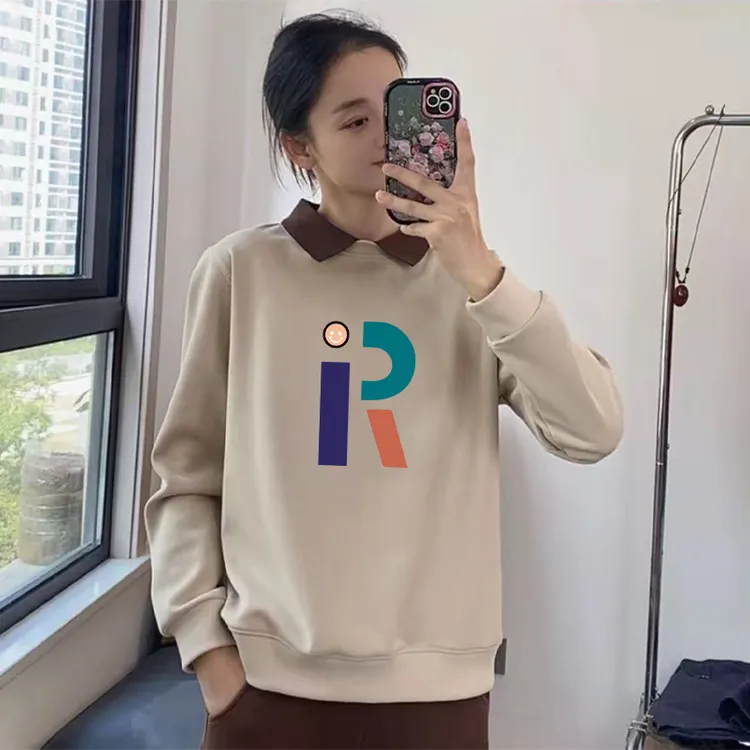 撞色polo领加绒卫衣2026新款小众时尚百搭大码宽松设计感胖mm外套