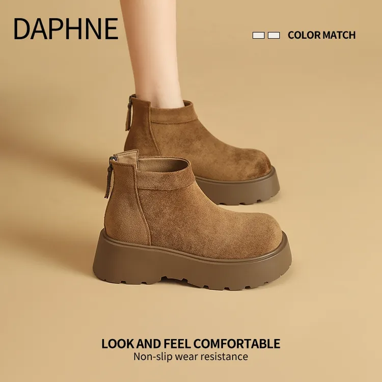 达芙妮厚底女靴2025秋季新款潮流增高单靴防滑防水短靴时尚女鞋