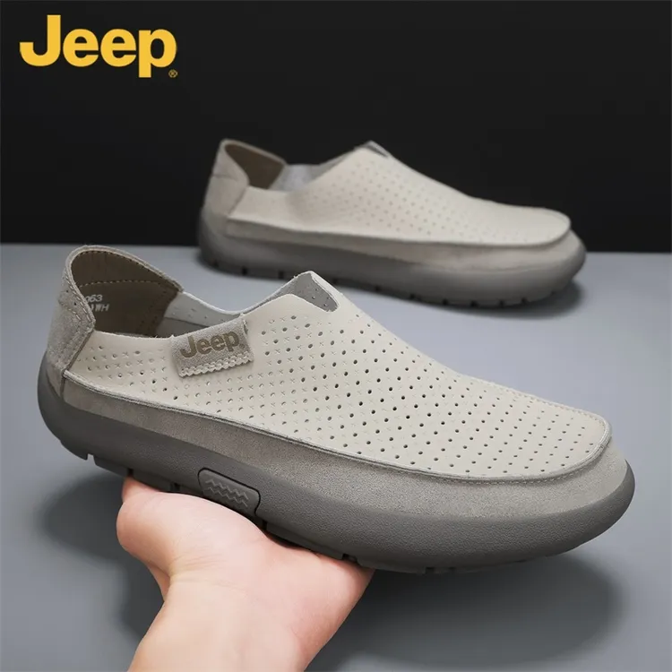 JEEP/吉普男鞋2026夏季透气真皮休闲鞋镂空轻便送礼爸爸鞋闪穿鞋