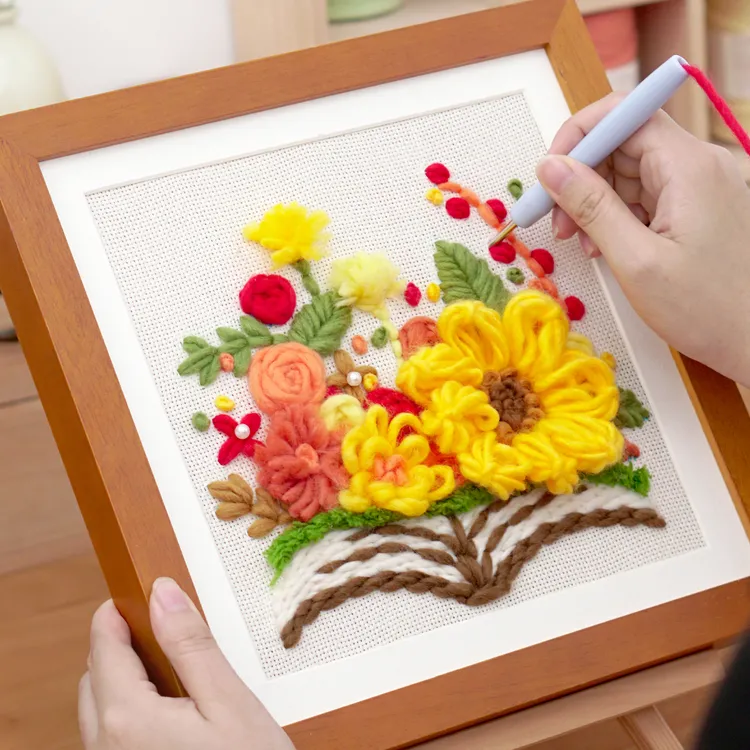 闲惠书香花礼毛线装饰画戳戳绣相框刺绣手工diy材料包教师节礼物
