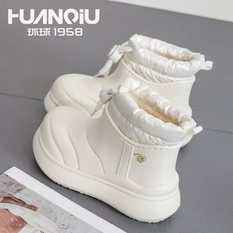 环球2025秋季新款抽绳厚底棉鞋中筒时尚百搭休闲鞋舒适轻便女鞋