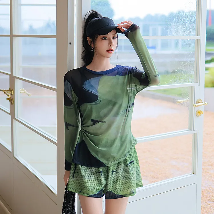 泳衣女分体高级感新款扎染色长袖罩衫保守运动速干显瘦泡温泉泳装