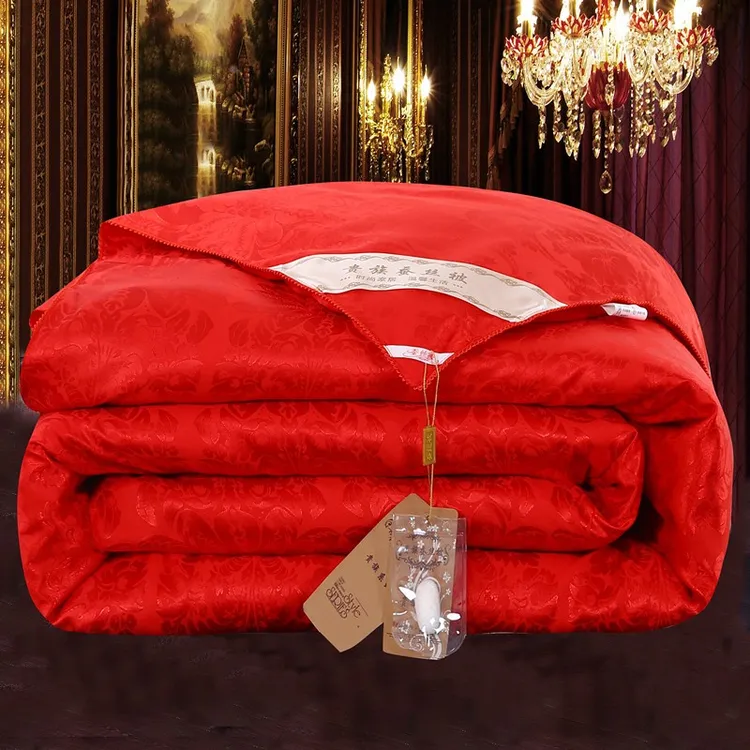 女方陪嫁蚕丝被夏凉春秋被冬结婚的回礼用陪嫁大红色喜被子太空被
