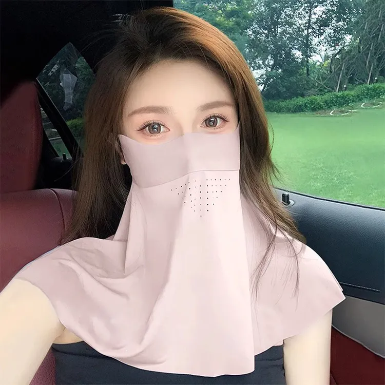 无痕冰丝面罩披肩一体脖颈防晒防紫外线轻薄口罩女遮全脸透气脸罩