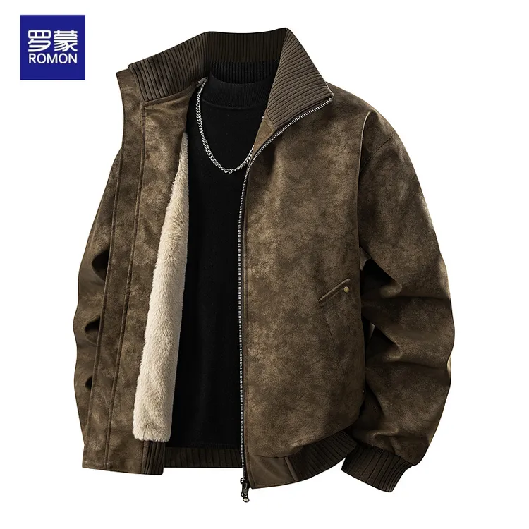 罗蒙美式秋冬加绒皮衣时尚休闲高品质加绒加厚保暖皮夹克大码外套