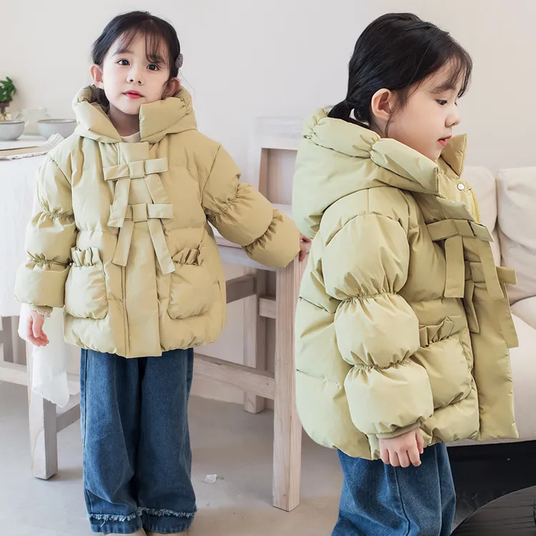 韩版中小童女童拉链休闲风加厚连帽羽绒服外套冬季