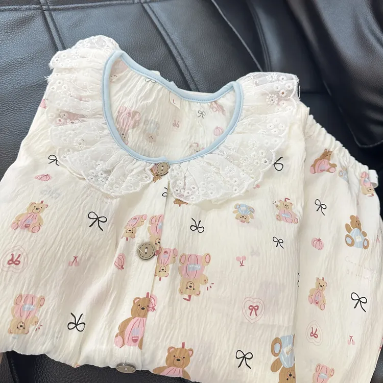 【绉绉棉纱-带胸垫】月子服春夏薄款产后孕妇睡衣透气产妇哺乳套装