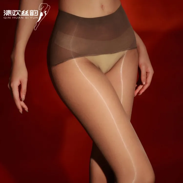 「清欢」极光网纱腰无缝丝袜超薄360度无痕打底袜性感油亮透明灰丝