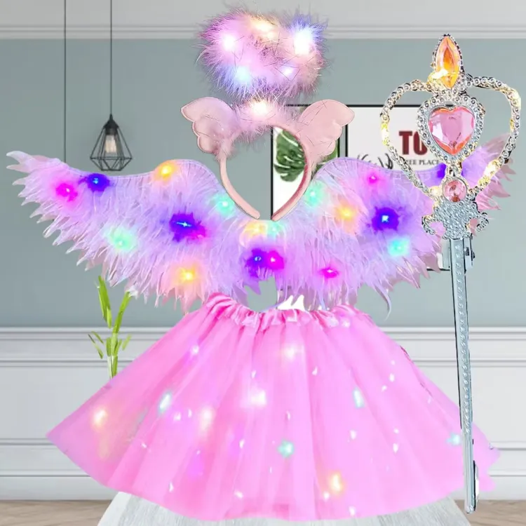 发光天使羽毛翅膀女童套装背饰表演服玩具万圣节表演生日礼物用品