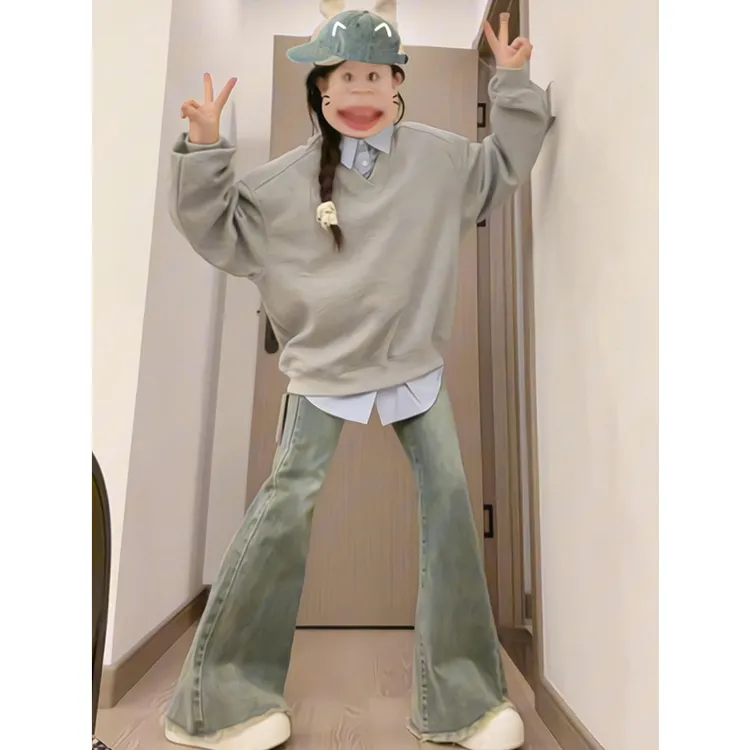 【珂塔芙】假两件翻领长袖卫衣女春秋2025宽松设计感小众休闲上衣服