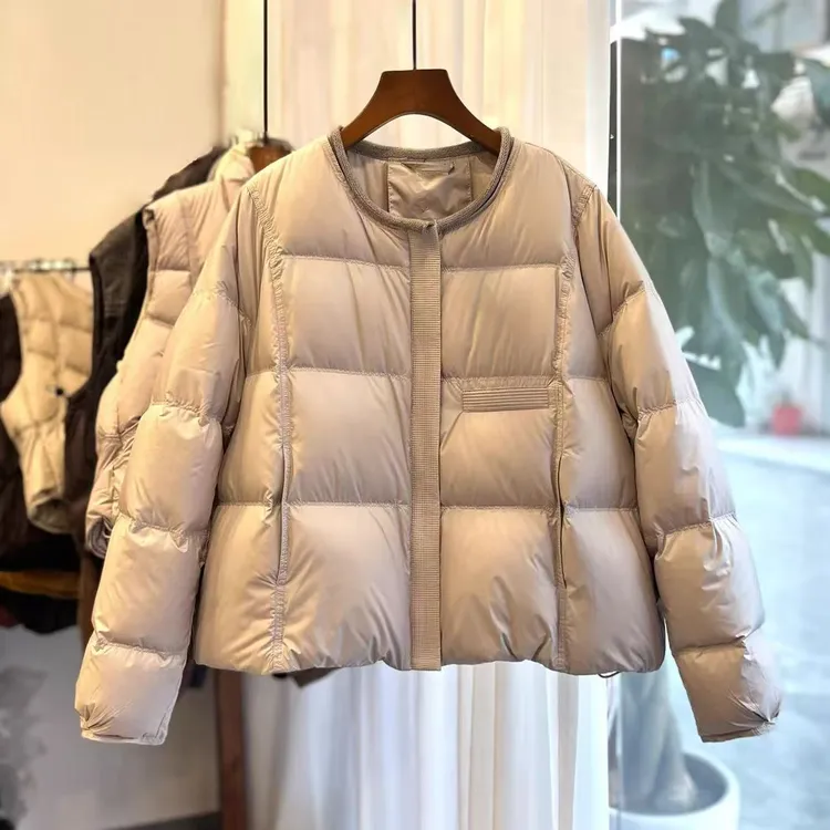 HMY5112802 2025新款宽松百搭方块泡芙针织卷边圆领