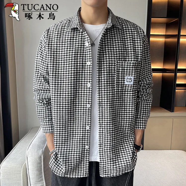 TUCANO/啄木鳥常规男装格子休闲长袖衬衫韩版痞帅春秋季免烫翻领
