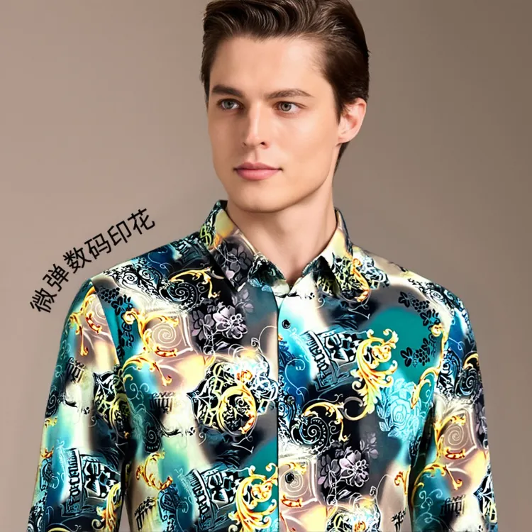 商场正品薄款印花衬衫男长袖休闲百搭春秋新款痞帅高级感时尚气质