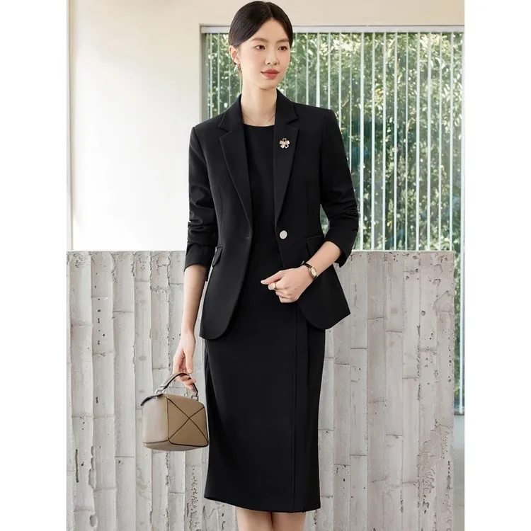 黑色职业西装套装裙女2025新款秋冬高级感气质女神范西服外套正装