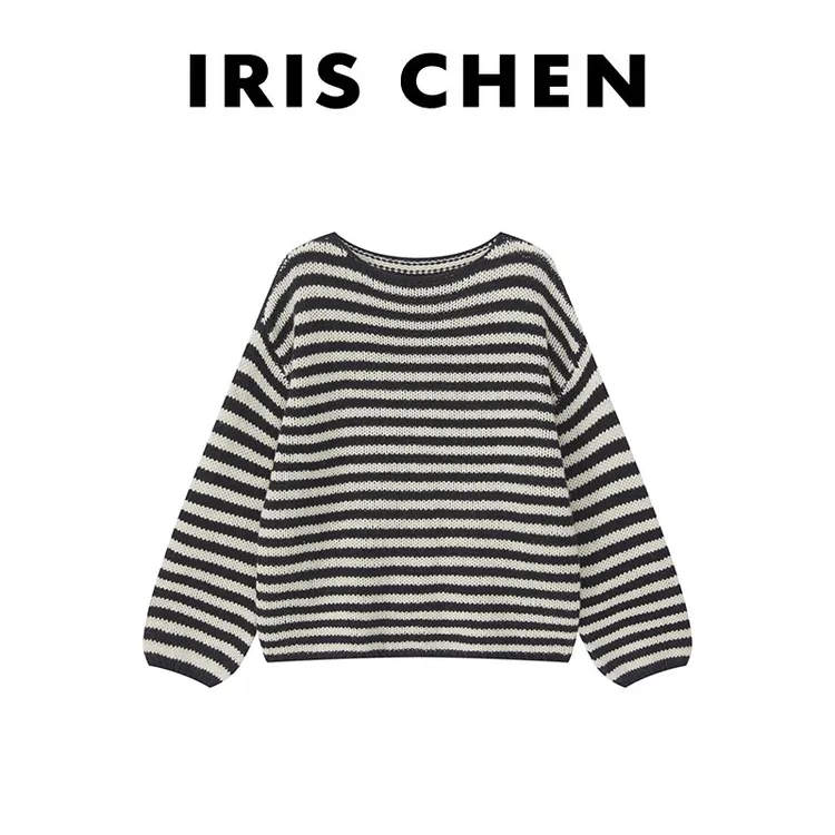 【现货】IRIS CHEN 条纹控 25秋冬“100绵羊毛”经典黑白条纹针织衫