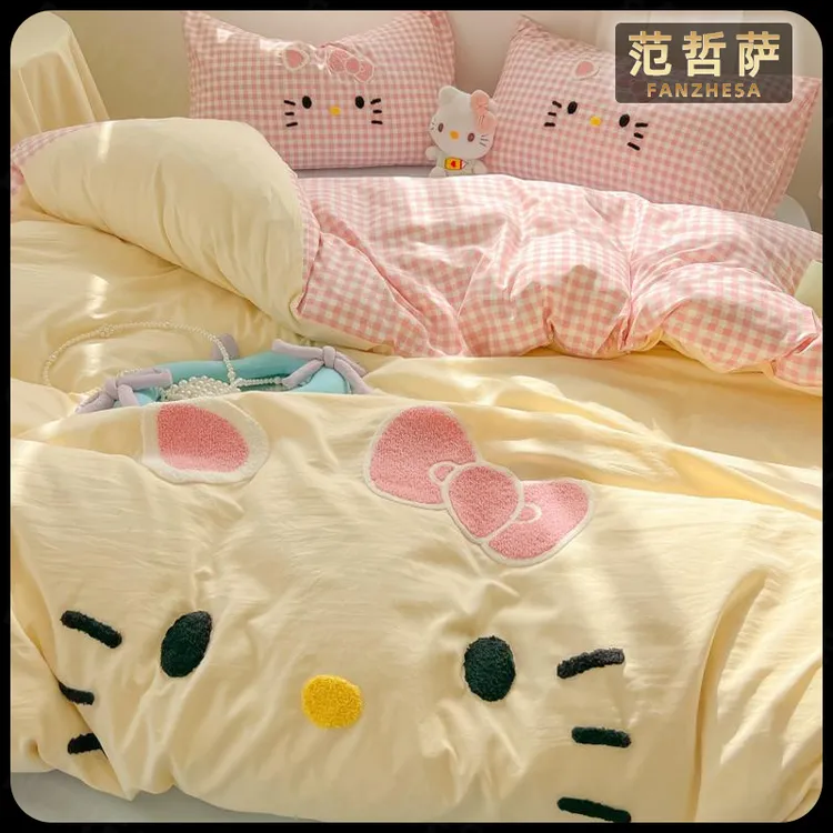 范哲萨可爱床单四件套水洗棉被套非棉儿童被罩宿舍床上三件套4