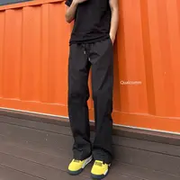 QUALCOMM秋季百搭黑色休闲裤男美式斜切显瘦显高cleanfit微喇长裤