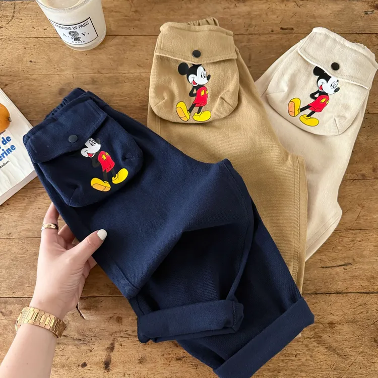 儿童长裤2025秋男童卡通印花纯棉布裤宝宝小童大口袋休闲直筒裤潮