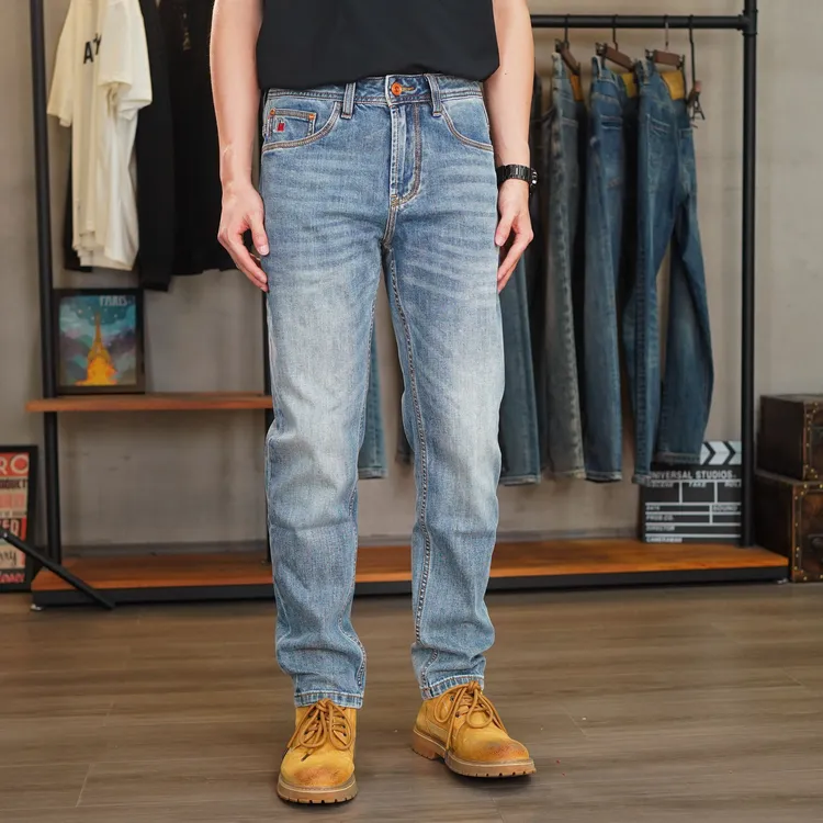 DH8993夏季百搭男男装水洗牛仔裤中腰长裤裤子修身小直筒修身复古