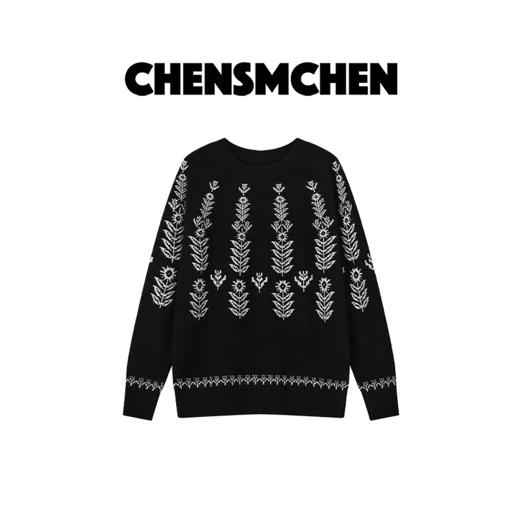 CHENSMCHEN 【塞纳周末】绵羊毛设计感提花时尚显瘦毛衣CSM12055WL