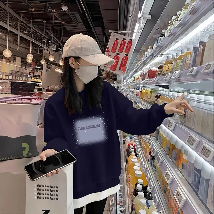 假两件2026新款藏青色圆领卫衣女休闲时尚减龄洋气上衣加绒加厚