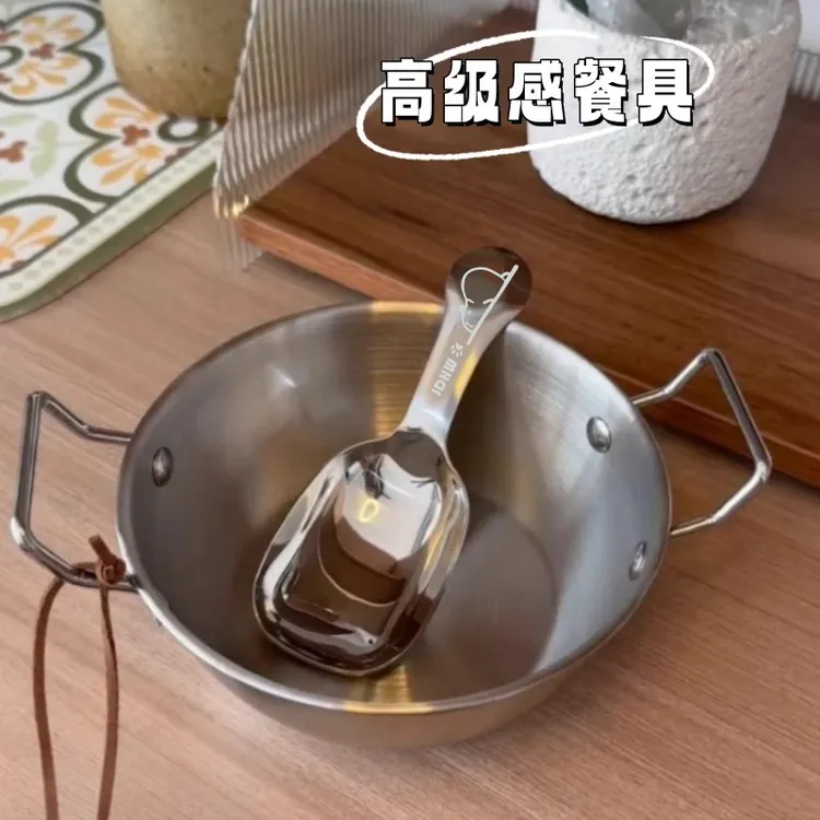 韩式SUS304防烫不锈钢碗家用 超萌可爱双耳碗+卡沙巴拉勺子