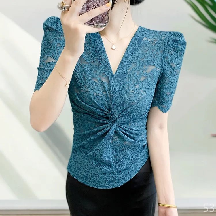 服装高端高质感夏装流行高档蕾丝短袖女款爆款2025新款洋气衣服