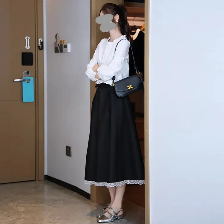 韩系木耳花边长袖衬衫女2026春秋新款白色衬衣小众高级感打底上衣