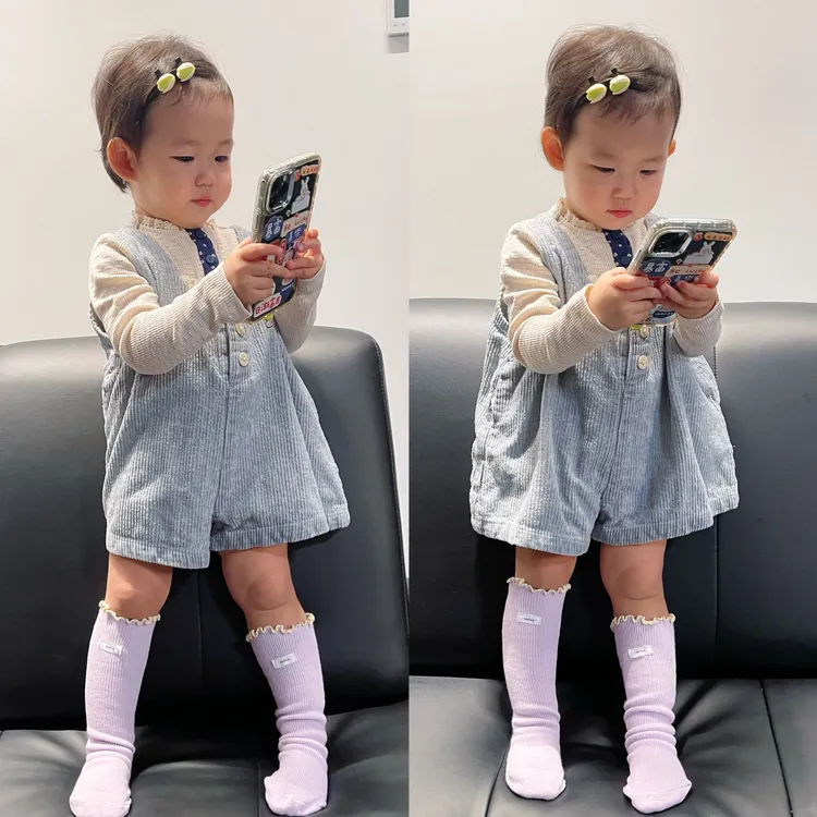 【烁烁家】2025韩版秋季新款女童灯芯绒连体裤宝宝连体背带裤五分裤